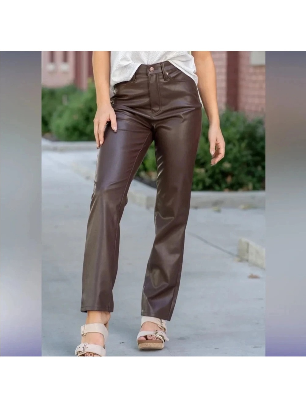 Judy Blue Faux Leather Jeans Womens 7/28 High Rise Pants Brown Straight Leg